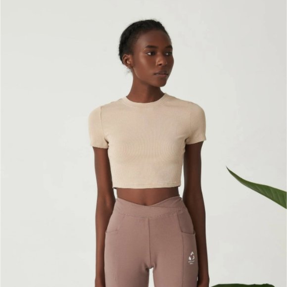 SHEIN Premium Khaki Ribbed Knit Crop Top Small(4) - Picture 6 of 12